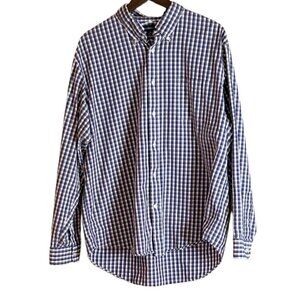 Lands' End Men's Button Front Long Sleeve Check Print Shirt Size 17-17 1/2 XL